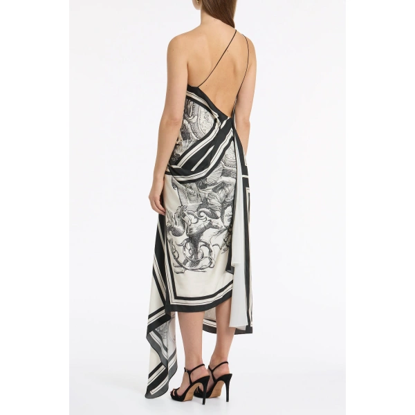 Carla Zampatti Rococo Silk Twill Asymmetrical Scarf Gown | Maxi Dresses | Coveti