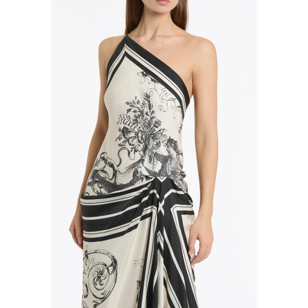 Carla Zampatti Rococo Silk Twill Asymmetrical Scarf Gown | Maxi Dresses | Coveti