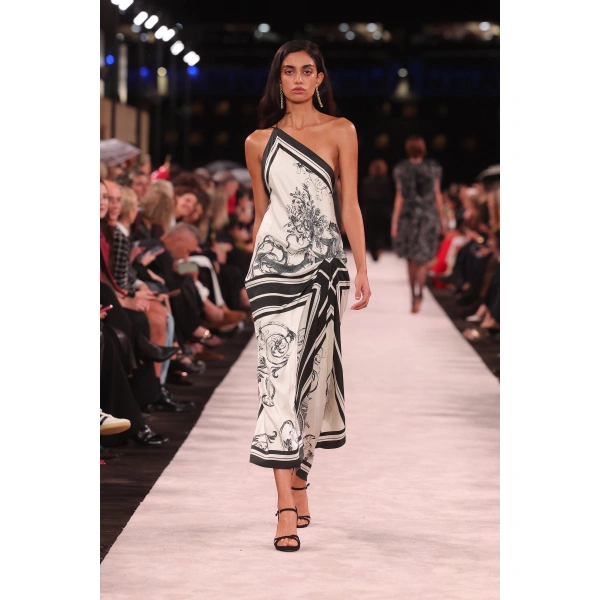 Carla Zampatti Rococo Silk Twill Asymmetrical Scarf Gown | Maxi Dresses | Coveti