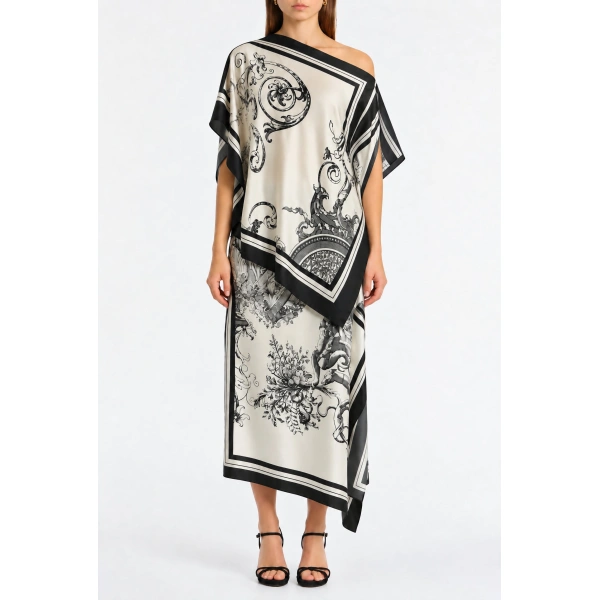Carla Zampatti Rococo Silk Twill Peak Hem Scarf Top | Silk Tops & Blouses | Coveti