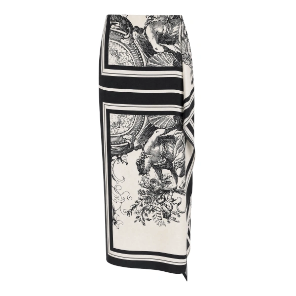Rococo Silk Twill Wrap Midi Skirt