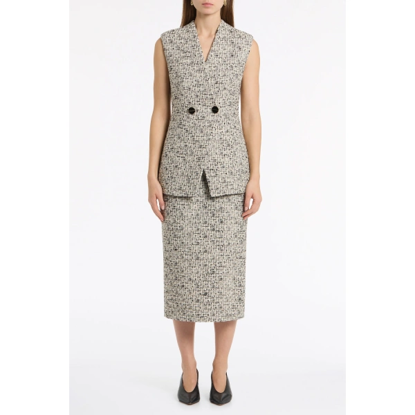 Carla Zampatti Shimmer Fleck Tweed Long Line Vest | Vests & Gilets | Coveti