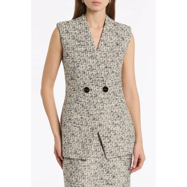 Carla Zampatti Shimmer Fleck Tweed Long Line Vest | Vests & Gilets | Coveti