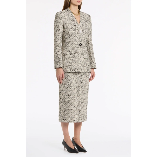 Carla Zampatti Shimmer Fleck Tweed V-neck Jacket | Tweed & Boucle Jackets | Coveti