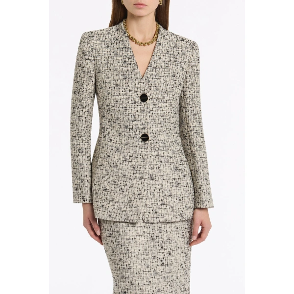 Carla Zampatti Shimmer Fleck Tweed V-neck Jacket | Tweed & Boucle Jackets | Coveti