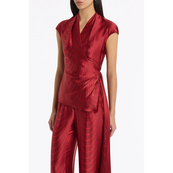 Carla Zampatti Undercurrent Silk Viscose Stretch Cap Sleeve Wrap Top | Silk Tops & Blouses | Coveti
