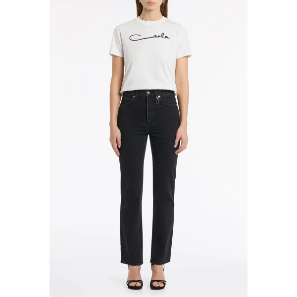 Carla Zampatti Washed Black Denim Straight Leg Pant | Denim | Coveti