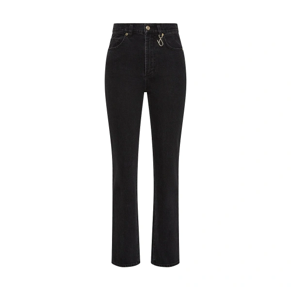 Washed Black Denim Straight Leg Pant