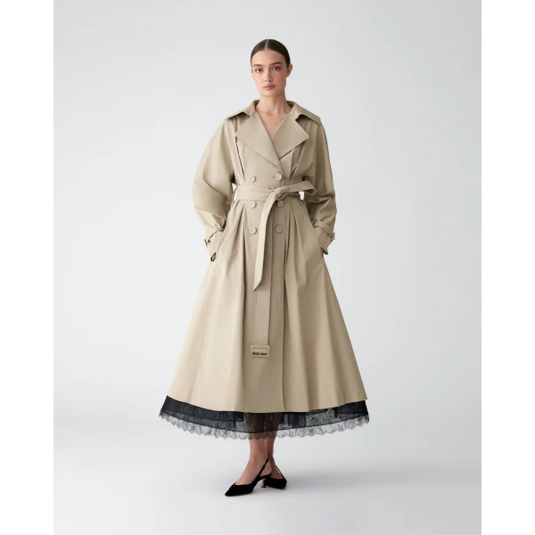 Carolina Herrera A-Line Trench Coat in Stone, view 2