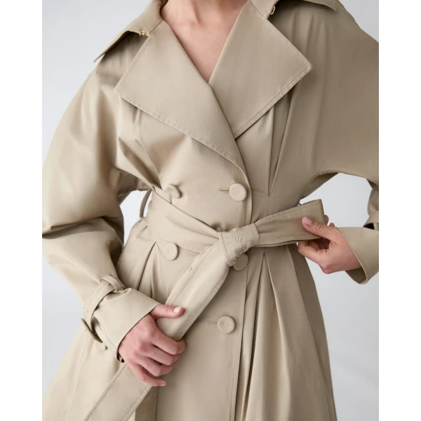 Carolina Herrera A-Line Trench Coat in Stone, view 4