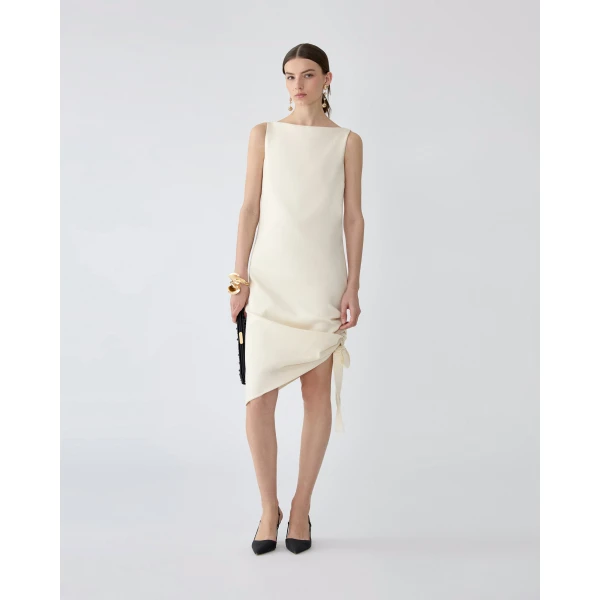 Carolina Herrera Asymmetric Gathered Dress in Ivory, view 2
