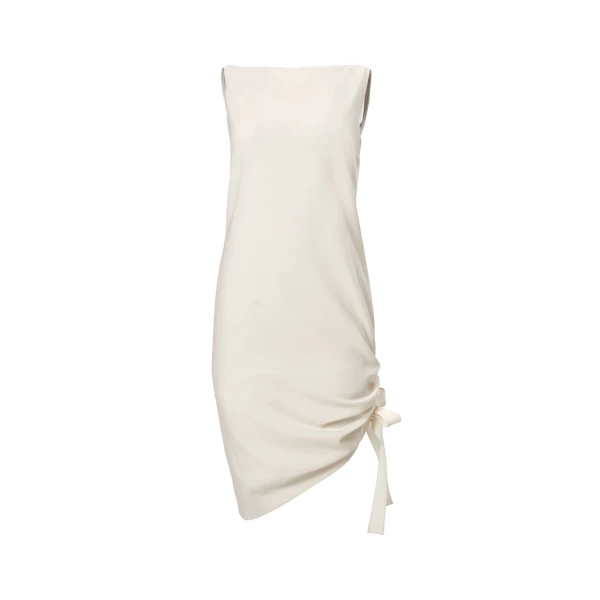 Asymmetric Gathered Dress in Ivory