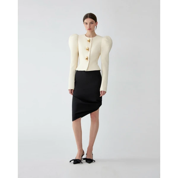 Carolina Herrera Asymmetric Gathered Knee-Length Skirt in Black, view 2
