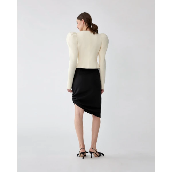 Carolina Herrera Asymmetric Gathered Knee-Length Skirt in Black, view 3