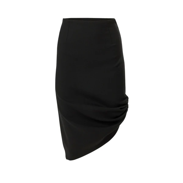 Asymmetric Gathered Knee-Length Skirt in Black