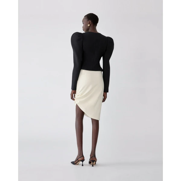 Carolina Herrera Asymmetric Gathered Knee-Length Skirt in Ivory, view 3