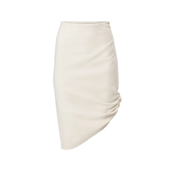 Asymmetric Gathered Knee-Length Skirt in Ivory