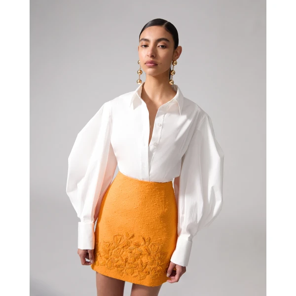 Carolina Herrera Balloon-Sleeve Shirt in White, view 2