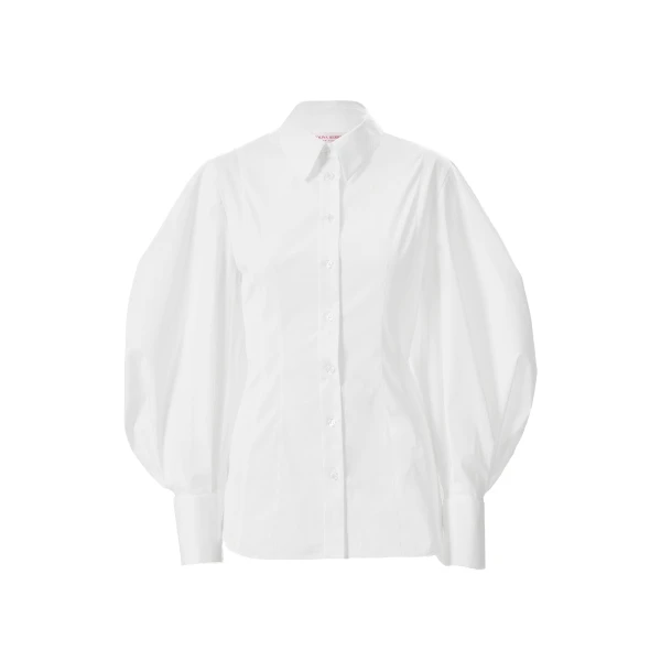 Balloon-Sleeve Shirt in White