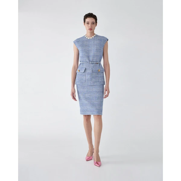 Carolina Herrera Belted Tweed Top, view 2