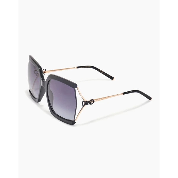 Carolina Herrera Bow-Embellished Oversized Rectangular Sunglasses in Black, view 2
