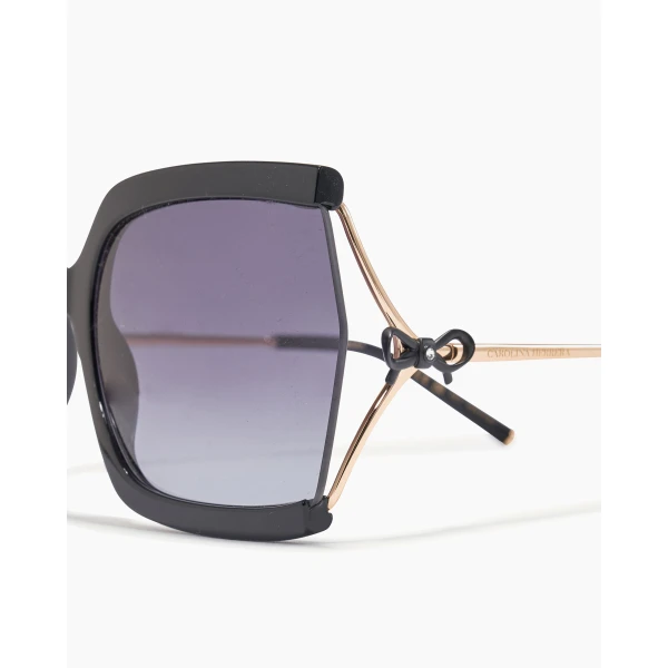 Carolina Herrera Bow-Embellished Oversized Rectangular Sunglasses in Black, view 3