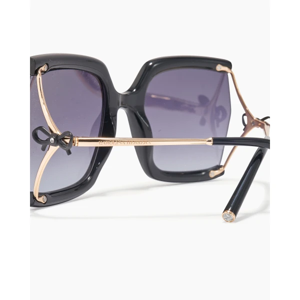 Carolina Herrera Bow-Embellished Oversized Rectangular Sunglasses in Black, view 4
