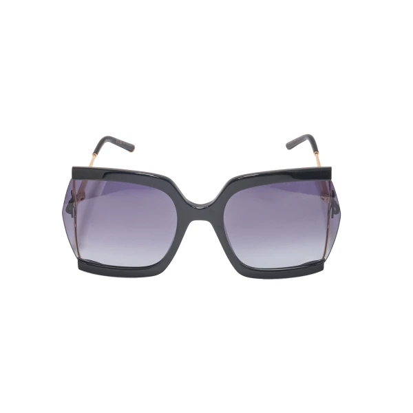 Bow-Embellished Oversized Rectangular Sunglasses in Black