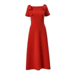 Carolina Herrera Bow-Shoulder Midi Dress in Chili Red