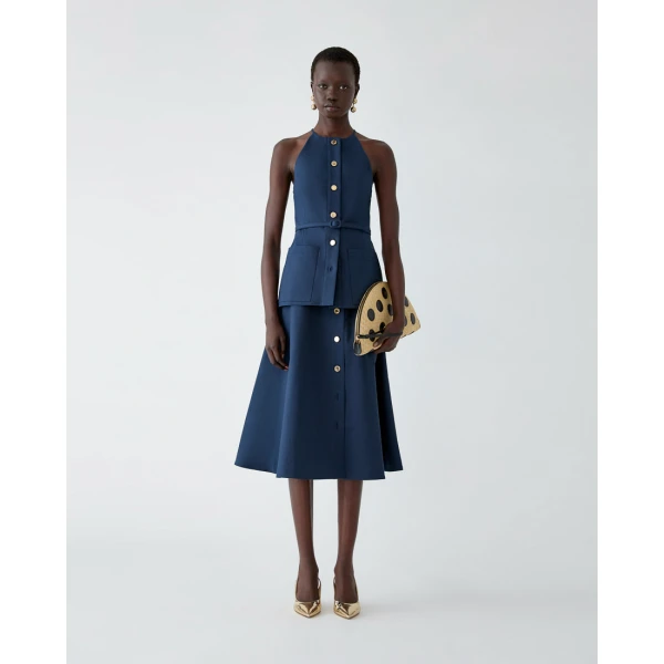 Carolina Herrera Button-Front Midi Skirt in Midnight, view 2