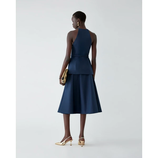 Carolina Herrera Button-Front Midi Skirt in Midnight, view 3