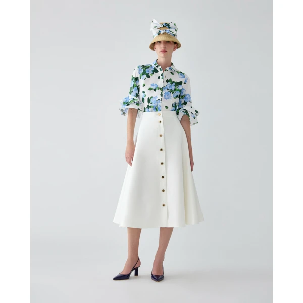 Carolina Herrera Button-Front Midi Skirt in White, view 2