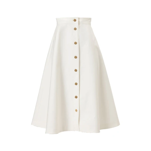 Button-Front Midi Skirt in White