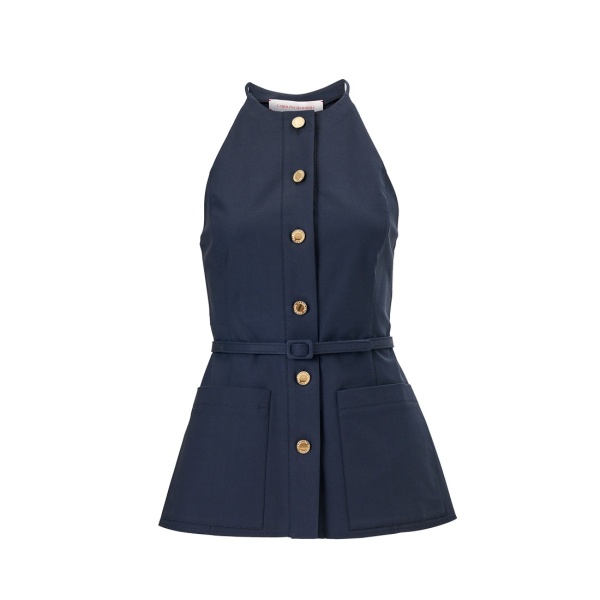 Carolina Herrera Button-Front Top in Midnight