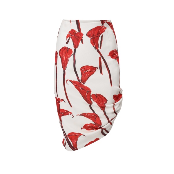 Carolina Herrera Calla Lily Print Asymmetric Skirt