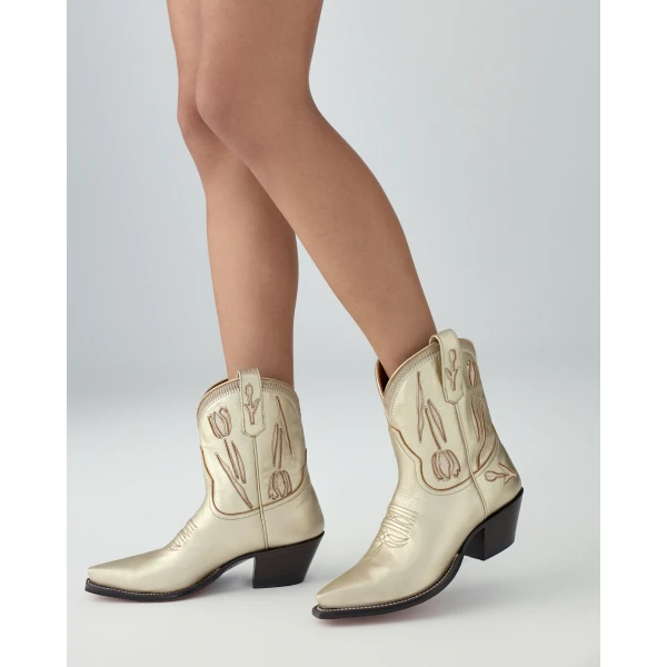 Carolina Herrera Carolina Herrera x Miron Crosby Georgia Cowboy Boots in Gold, view 2