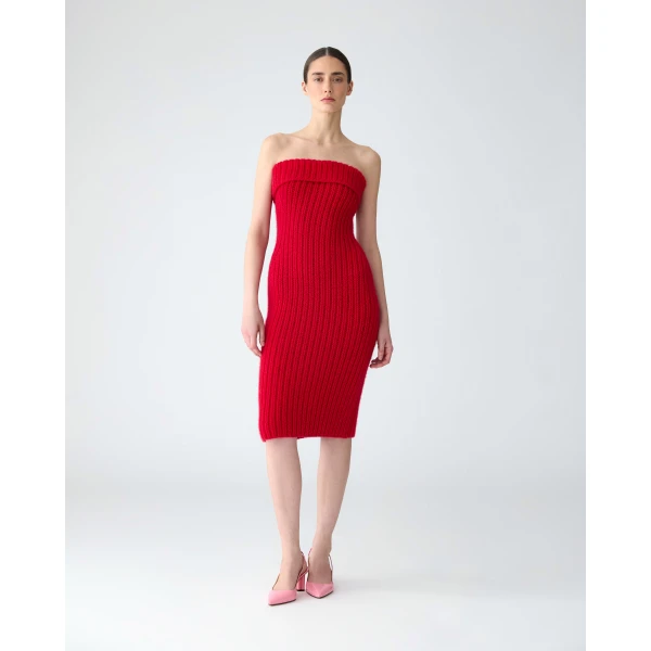 Carolina Herrera Cashmere Knit Mini Dress in Scarlet, view 2