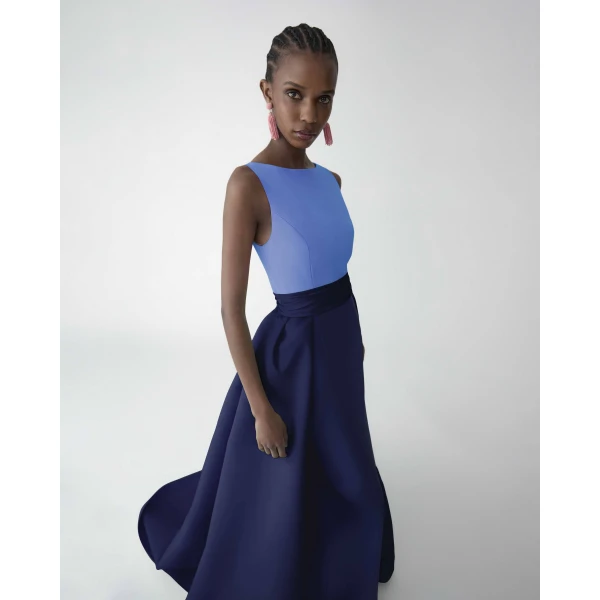 Carolina Herrera Color-Blocked Column Gown with Overskirt, view 4