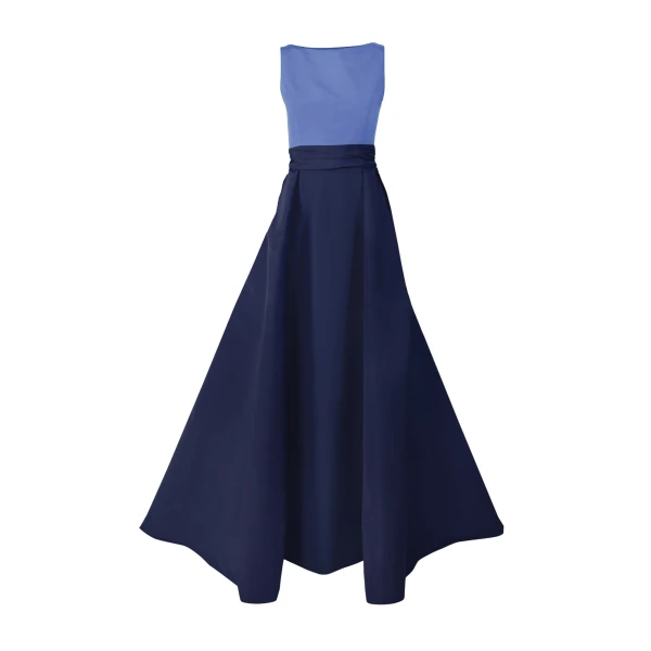 Color-Blocked Column Gown with Overskirt