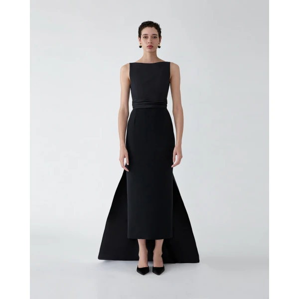 Carolina Herrera Column Gown with Back Bow in Black, view 2