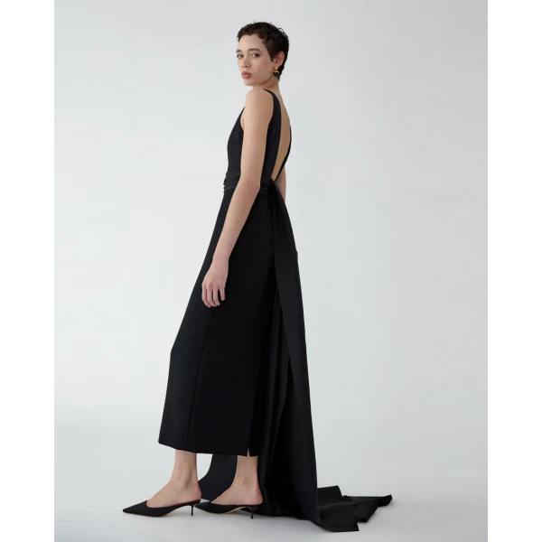 Carolina Herrera Column Gown with Back Bow in Black, view 4
