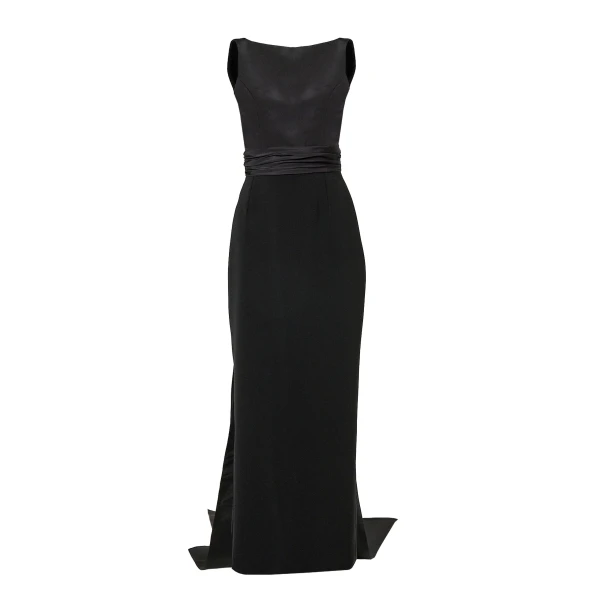 Column Gown with Back Bow in Black