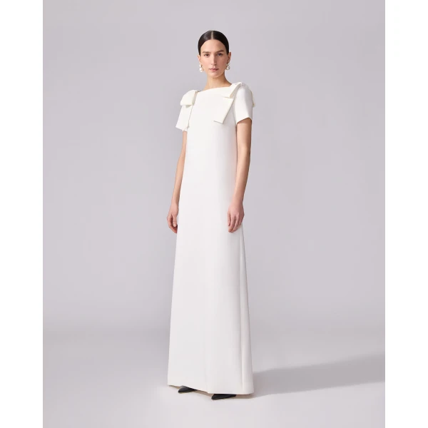 Carolina Herrera Column Gown with Bows in Ivory, view 2