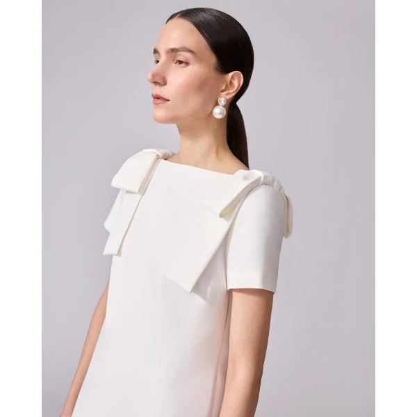 Carolina Herrera Column Gown with Bows in Ivory, view 4