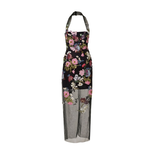 Carolina Herrera Column Gown with Floral Embroidery