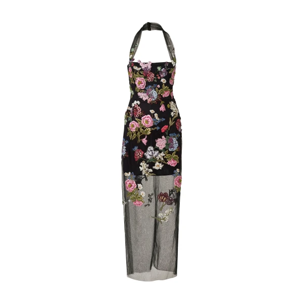 Carolina Herrera Column Gown with Floral Embroidery
