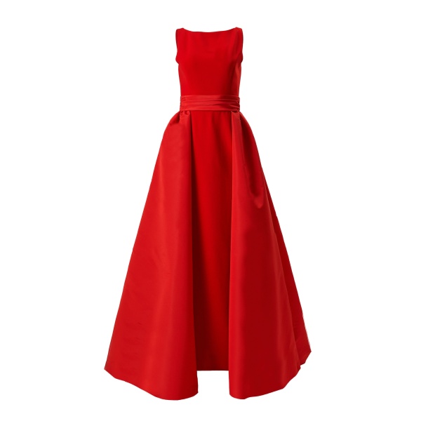Carolina Herrera Column Gown with Overskirt in Chili Red