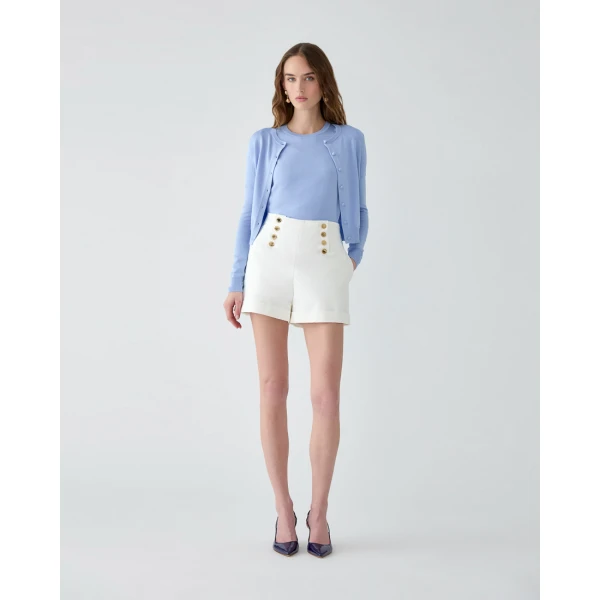 Carolina Herrera Crewneck Cardigan in Cloudy Blue, view 2