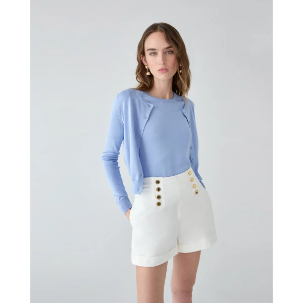 Carolina Herrera Crewneck Cardigan in Cloudy Blue, view 4
