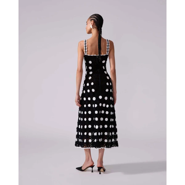 Carolina Herrera Crocheted Polka Dot Midi Dress, view 3